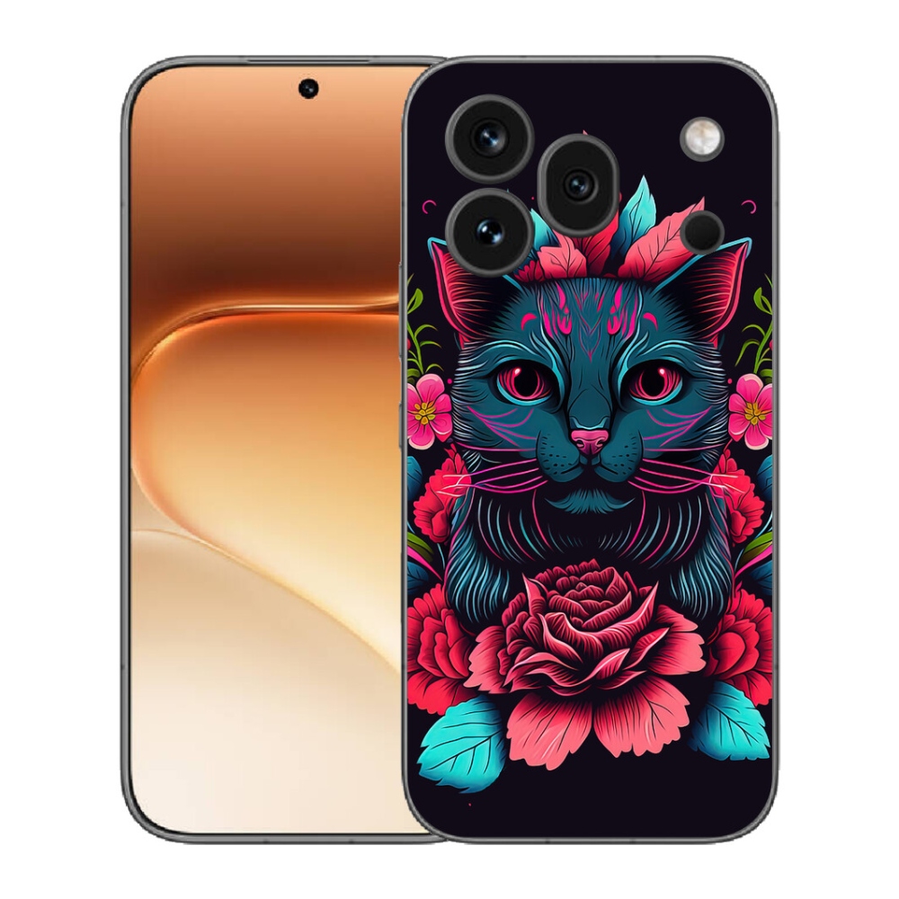 Gelový kryt mmCase na Honor 600 Pro - květiny a kočka
