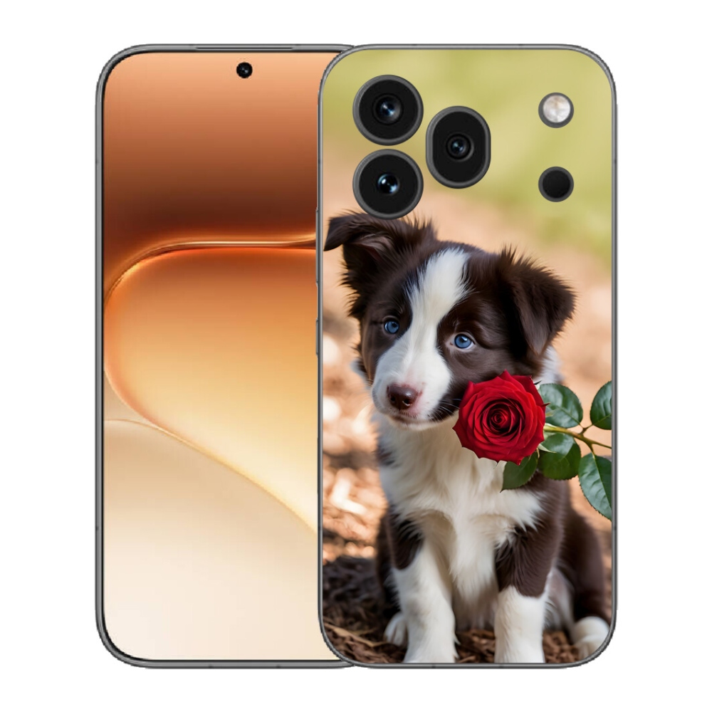 Gelový kryt mmCase na Honor 600 Pro - roztomilá border kolie s růží