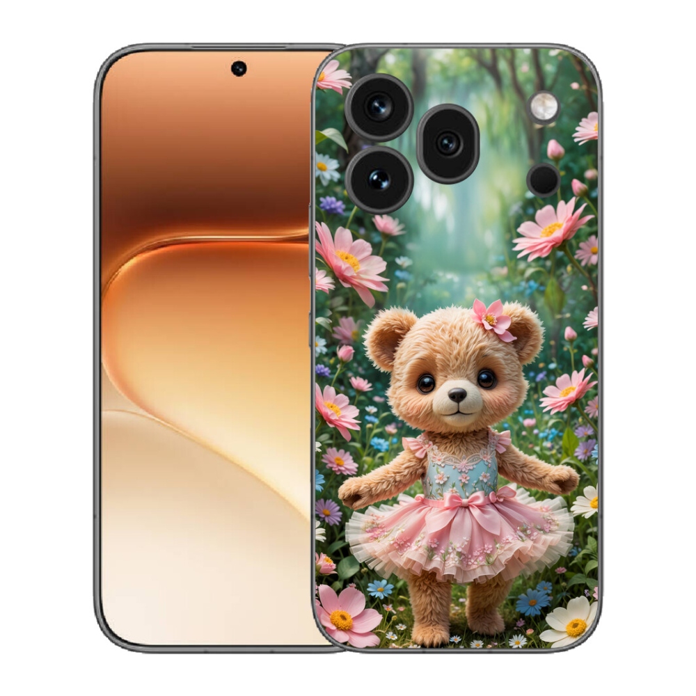 Gelový kryt mmCase na Honor 600 Pro - roztomilý medvídek v květinách