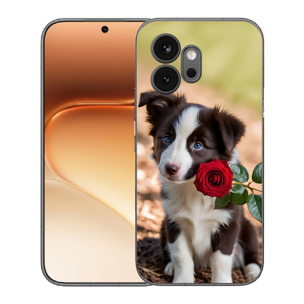 Gelový kryt mmCase na Honor 600 - roztomilá border kolie s růží
