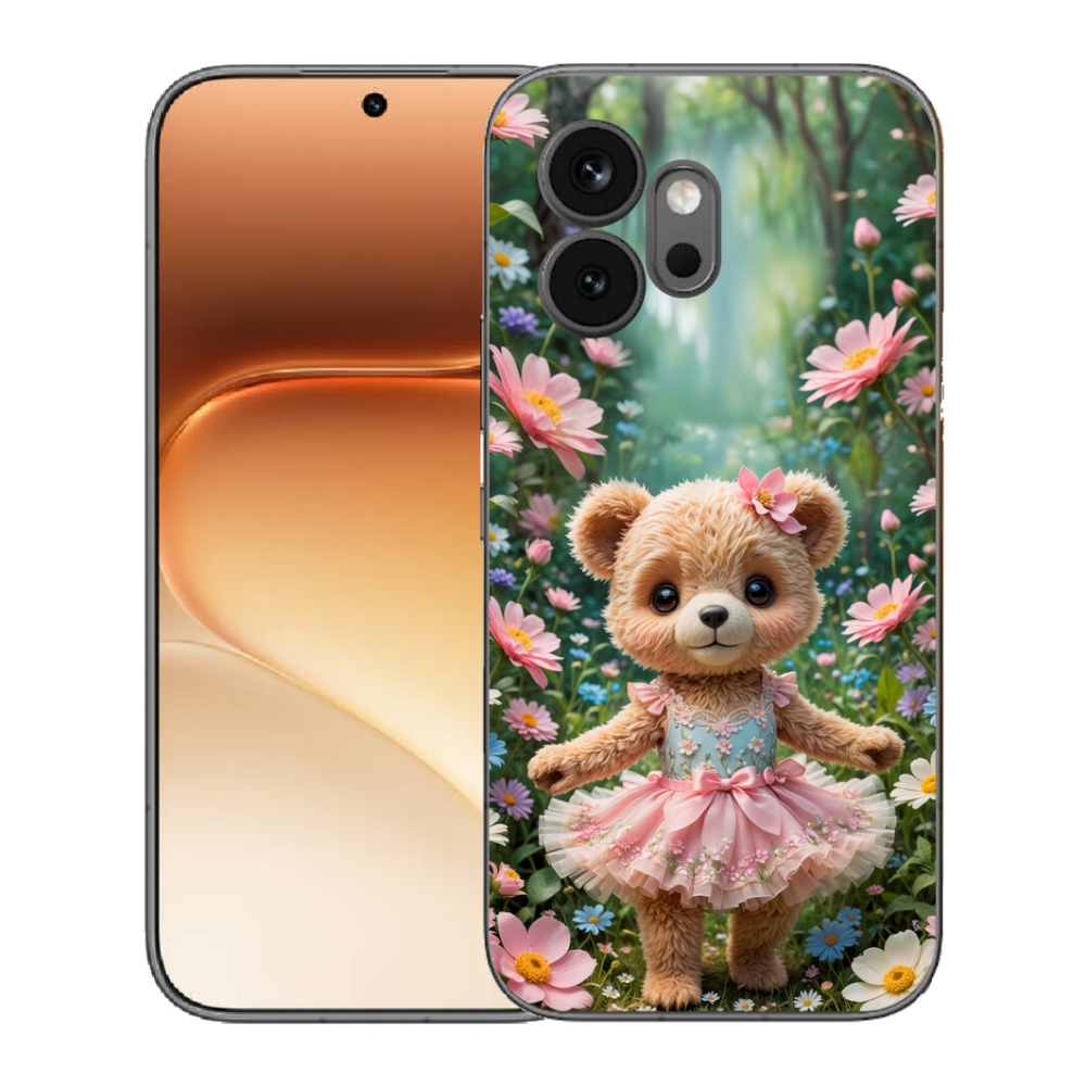 Gelový kryt mmCase na Honor 600 - roztomilý medvídek v květinách