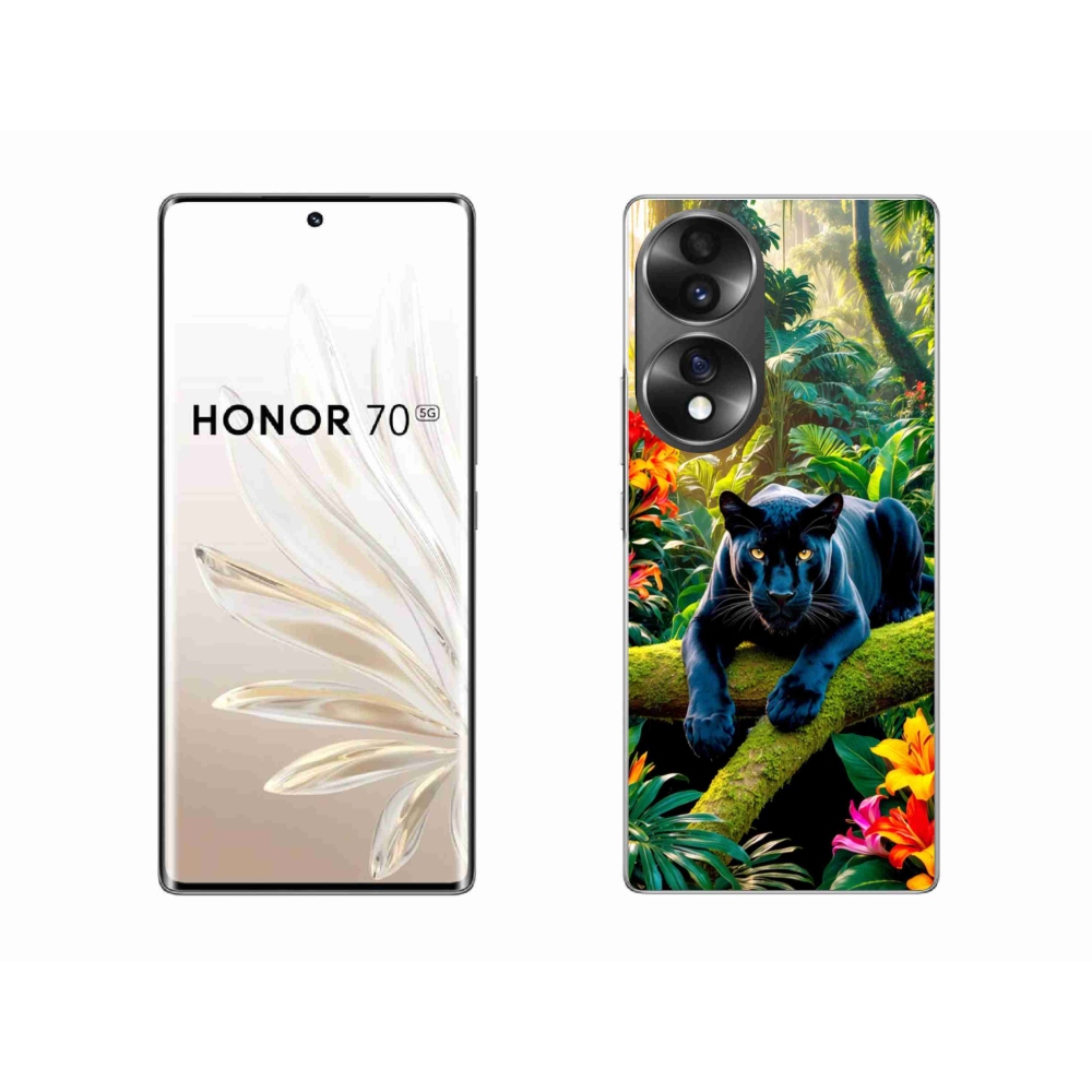 Gelový kryt mmCase na Honor 70 - černý panter v džungli