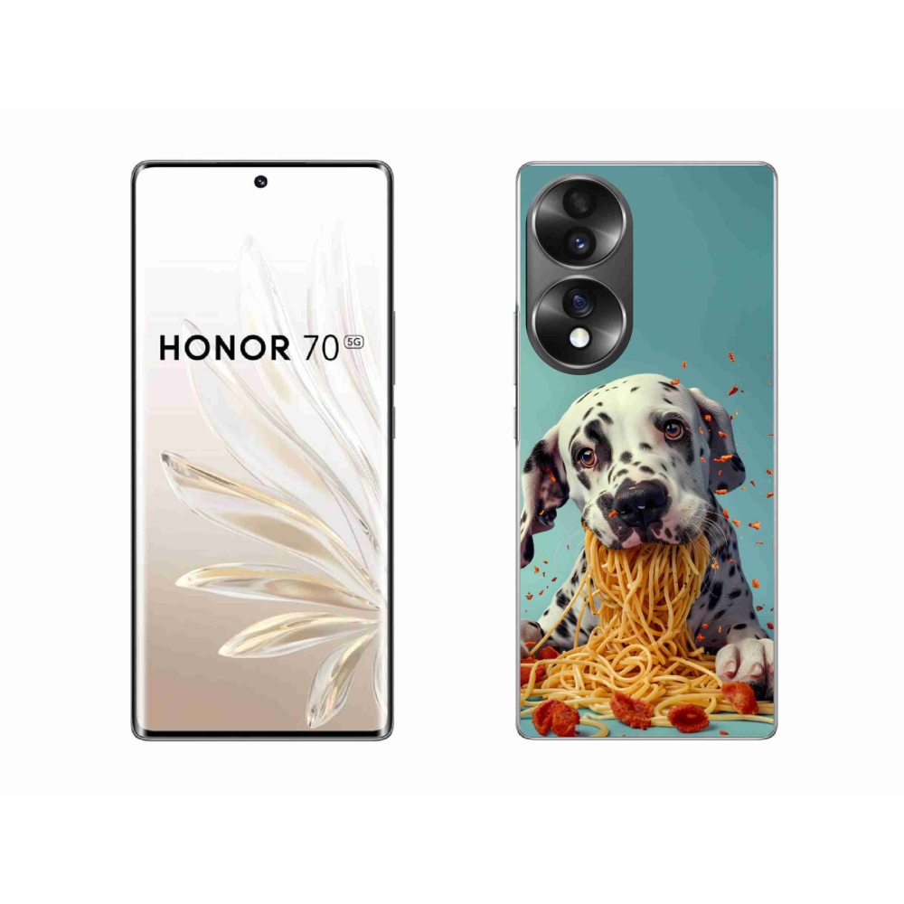 Gelový kryt mmCase na Honor 70 - dalmatin a špagety