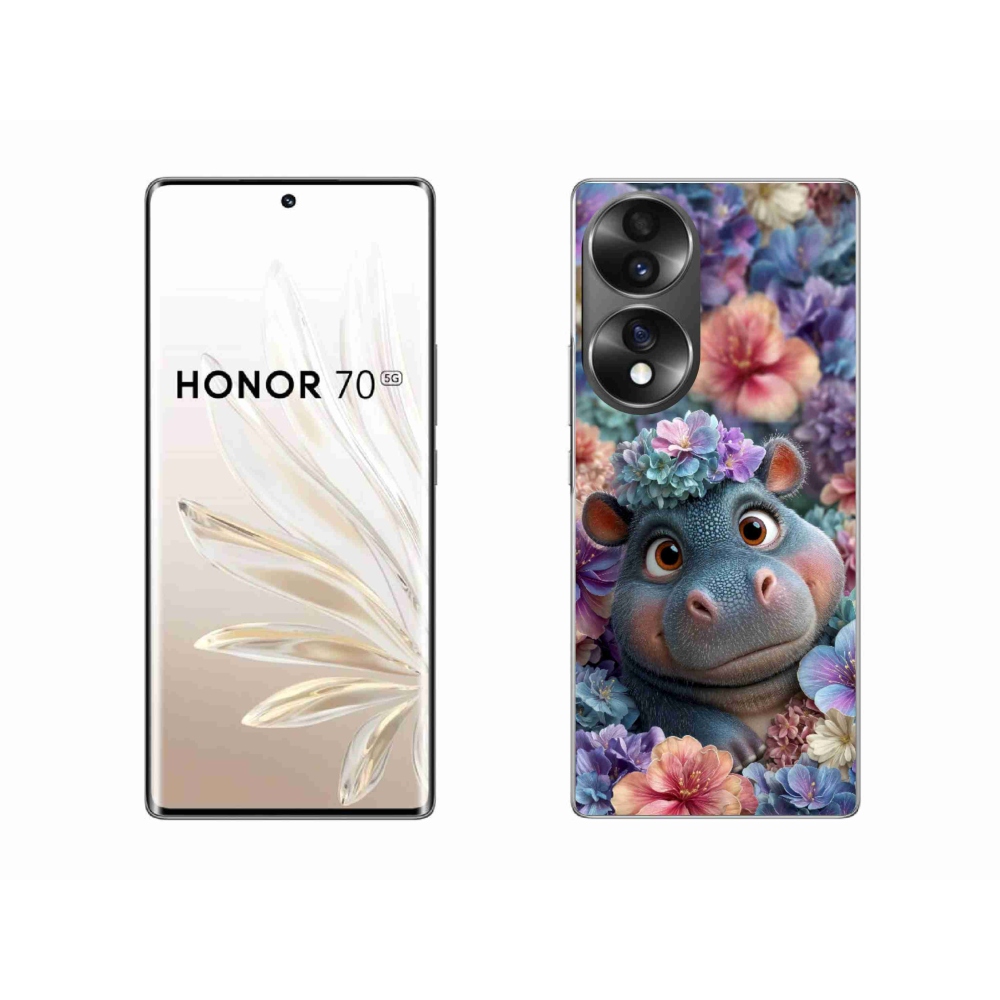 Gelový kryt mmCase na Honor 70 - hrošík v květinách