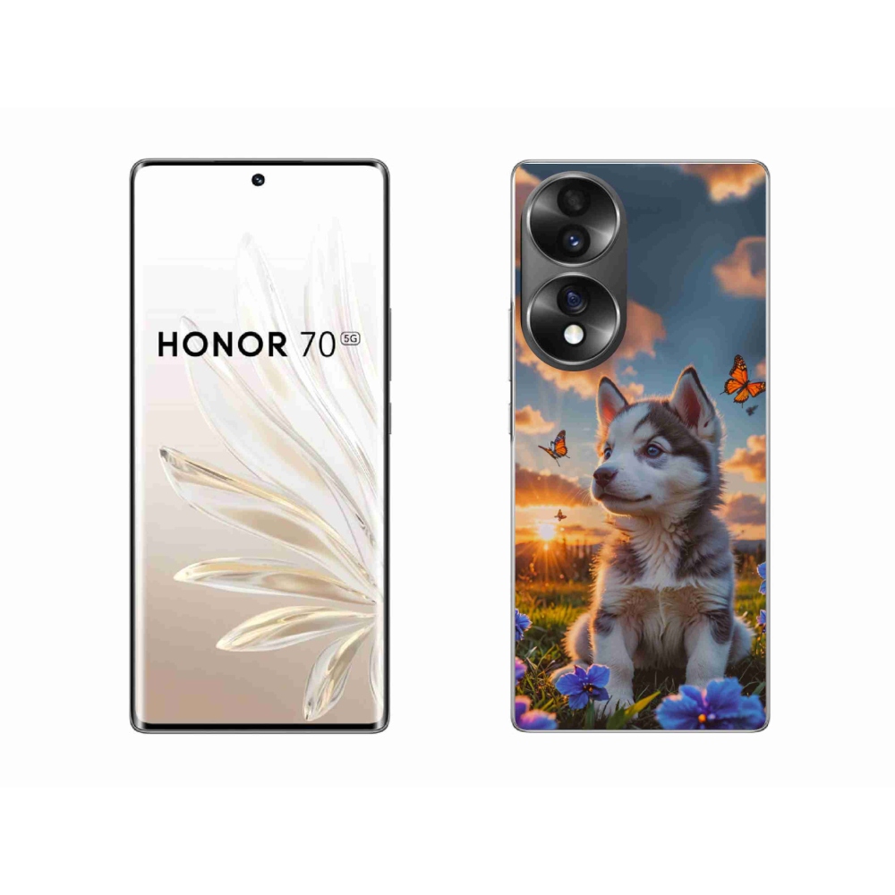 Gelový kryt mmCase na Honor 70 - husky při západu slunce