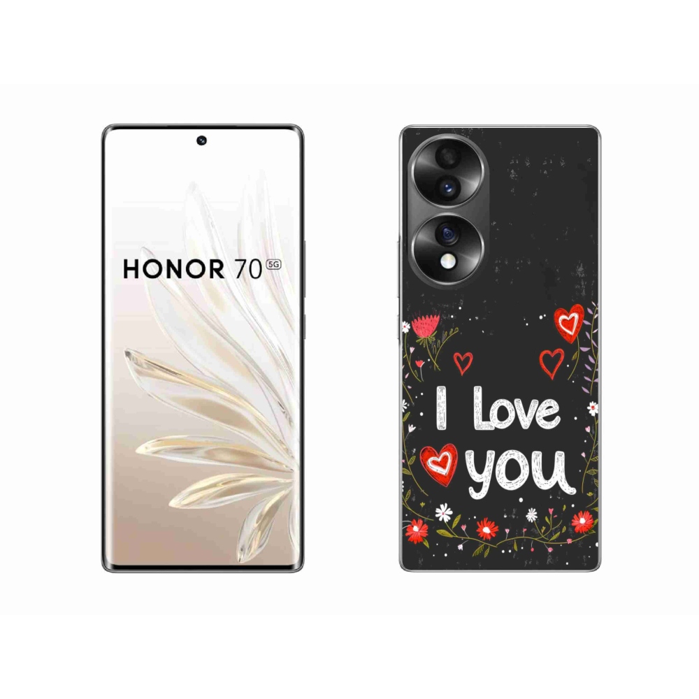 Gelový kryt mmCase na Honor 70 - I love you černé pozadí