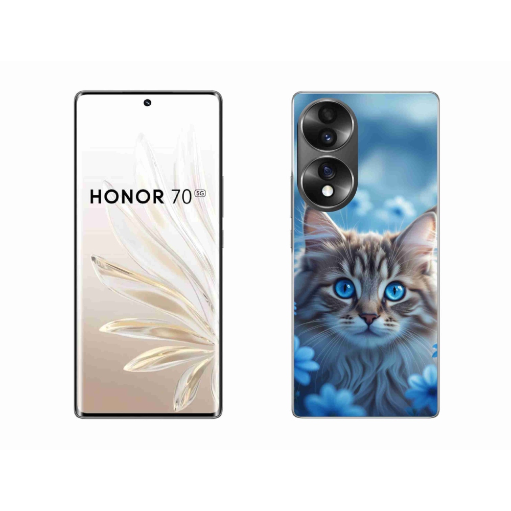 Gelový kryt mmCase na Honor 70 - koťátko v modrých květech