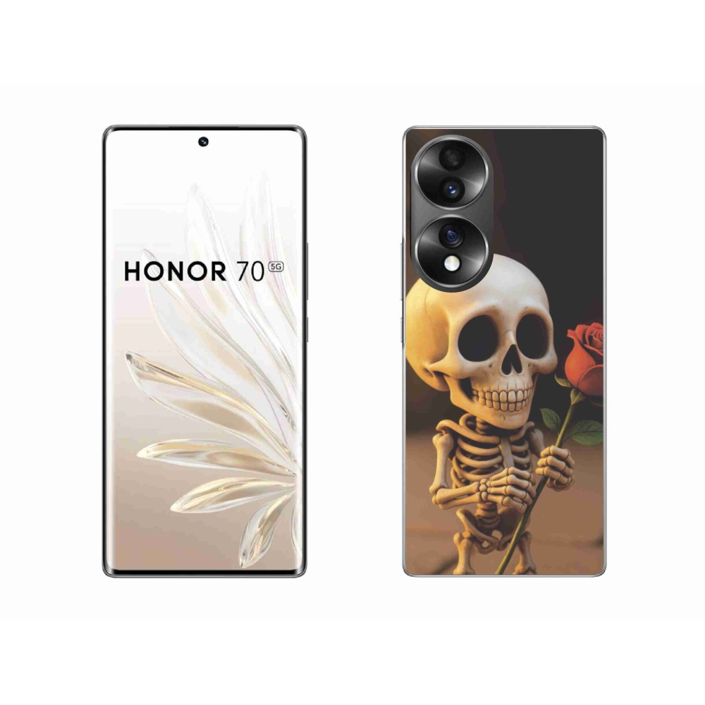 Gelový kryt mmCase na Honor 70 - kostlivec s růží
