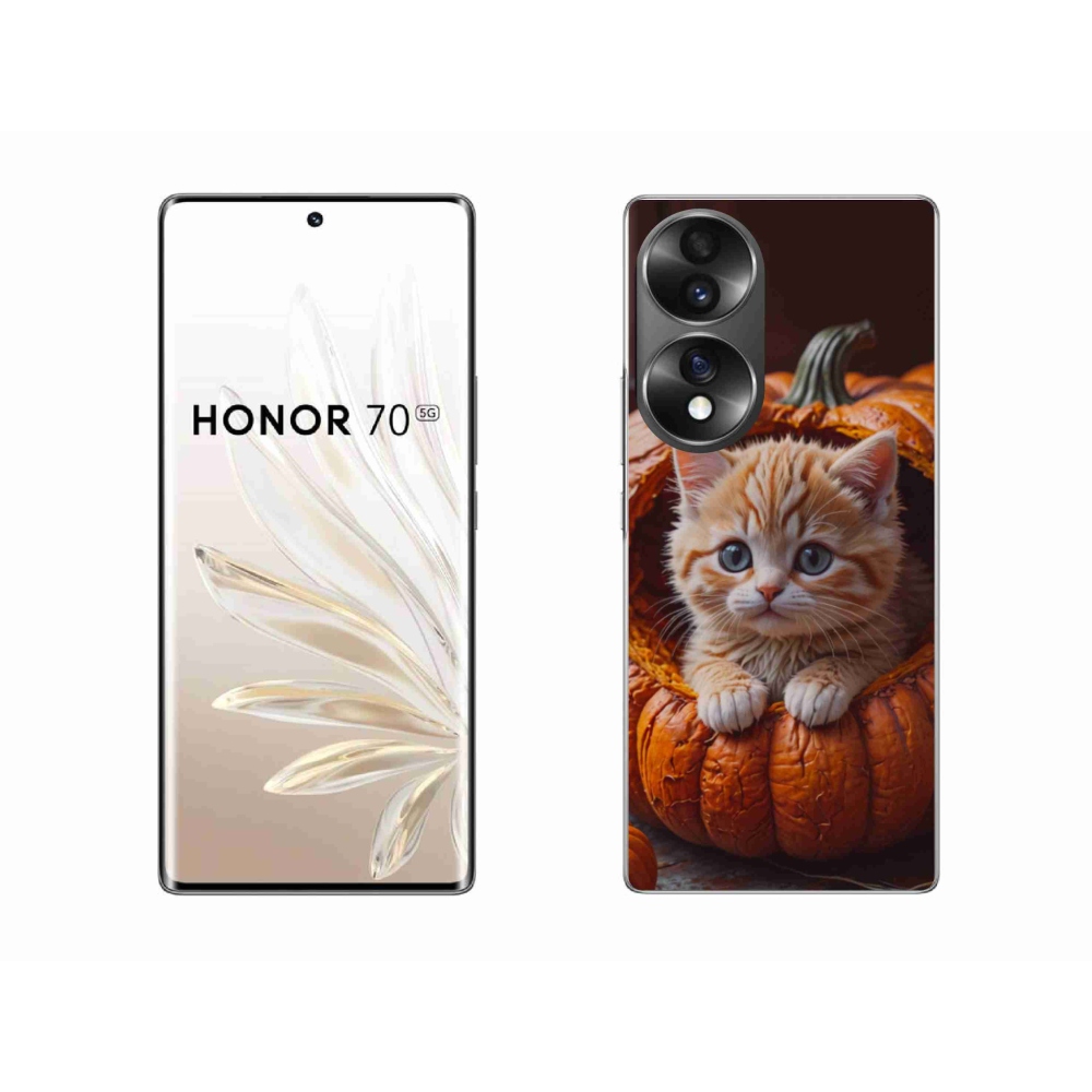 Gelový kryt mmCase na Honor 70 - kotě a dýně 2