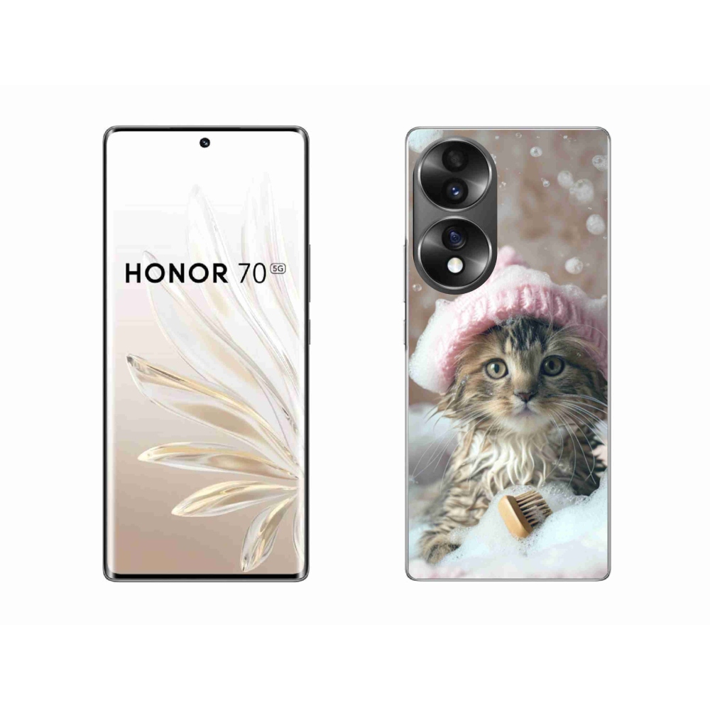Gelový kryt mmCase na Honor 70 - kotě a koupel