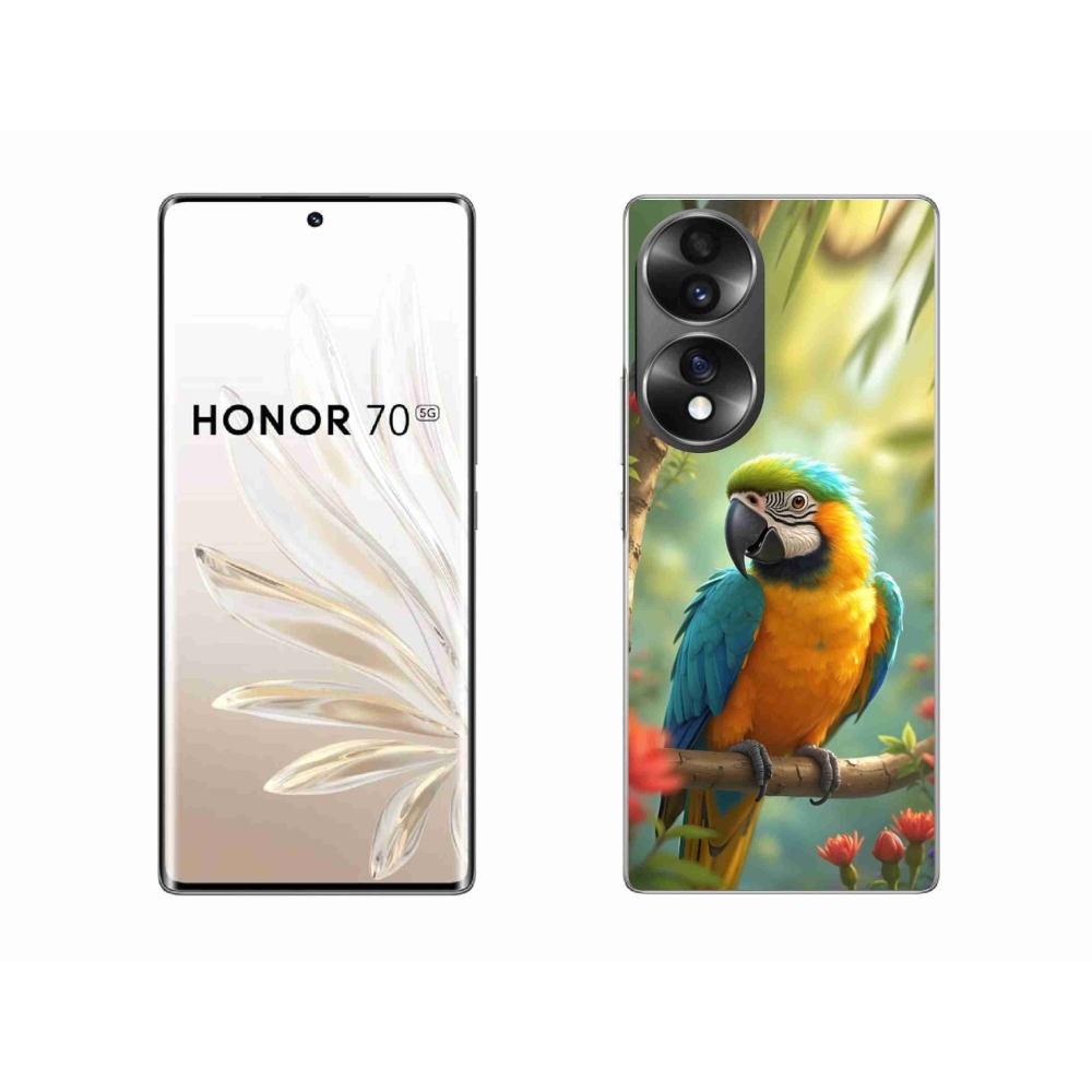Gelový kryt mmCase na Honor 70 - papoušek ara modrožlutá