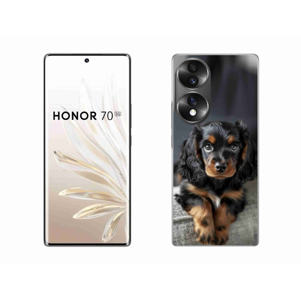 Gelový kryt mmCase na Honor 70 - roztomilý dlouhosrstý jezevčík