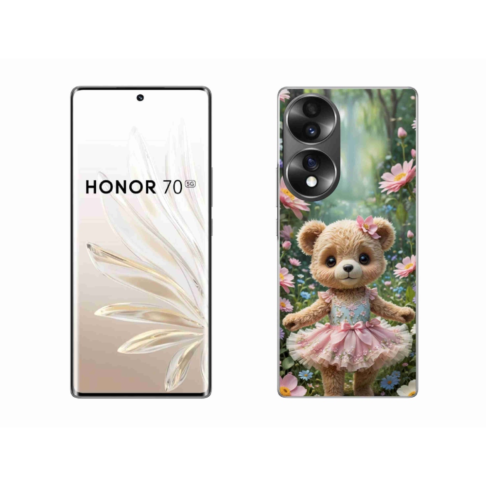 Gelový kryt mmCase na Honor 70 - roztomilý medvídek v květinách