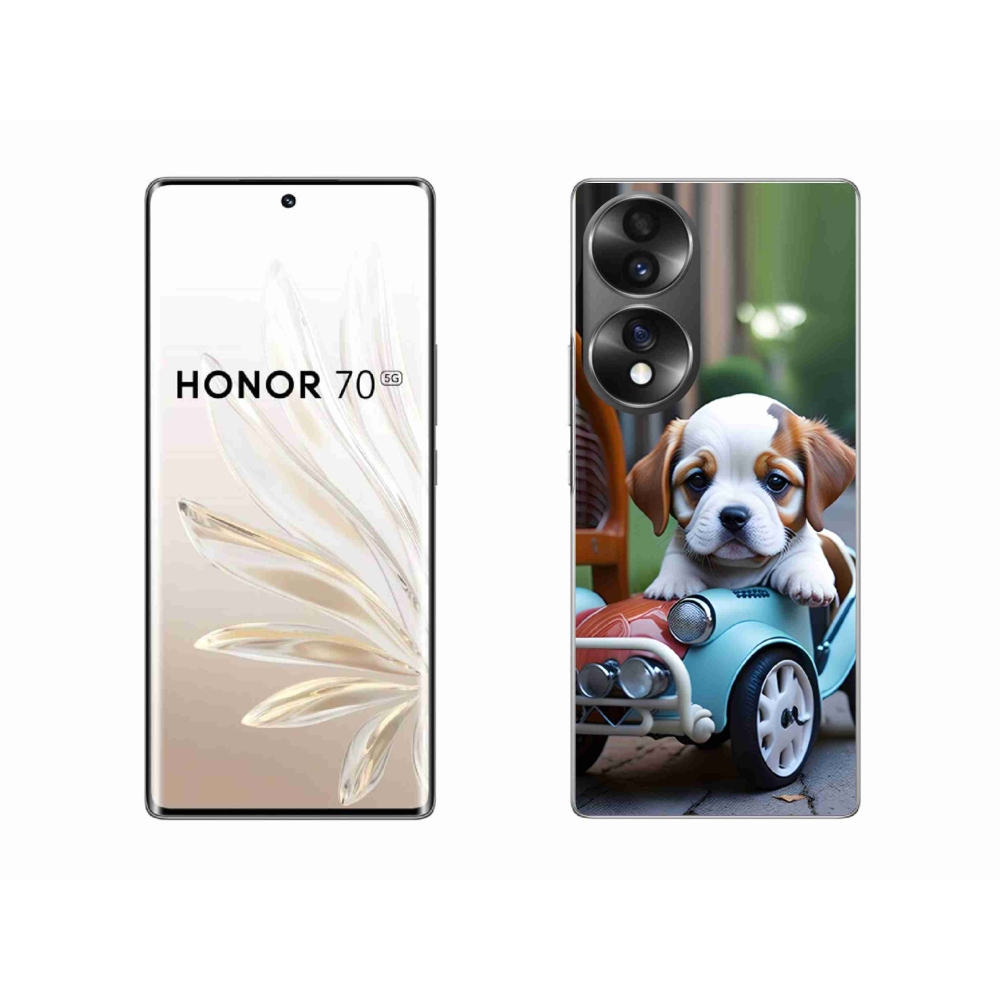 Gelový kryt mmCase na Honor 70 - štěně v retro autě
