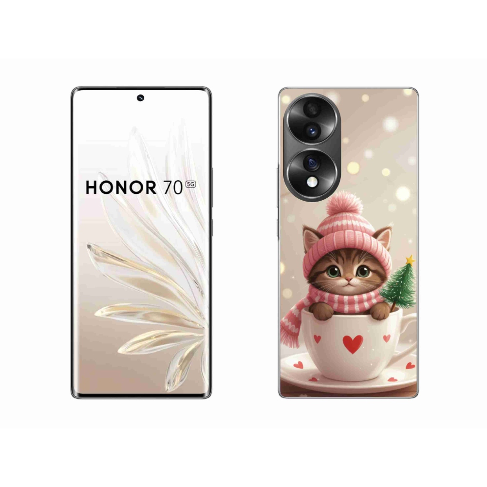 Gelový kryt mmCase na Honor 70 - vánoční kotě v hrnku