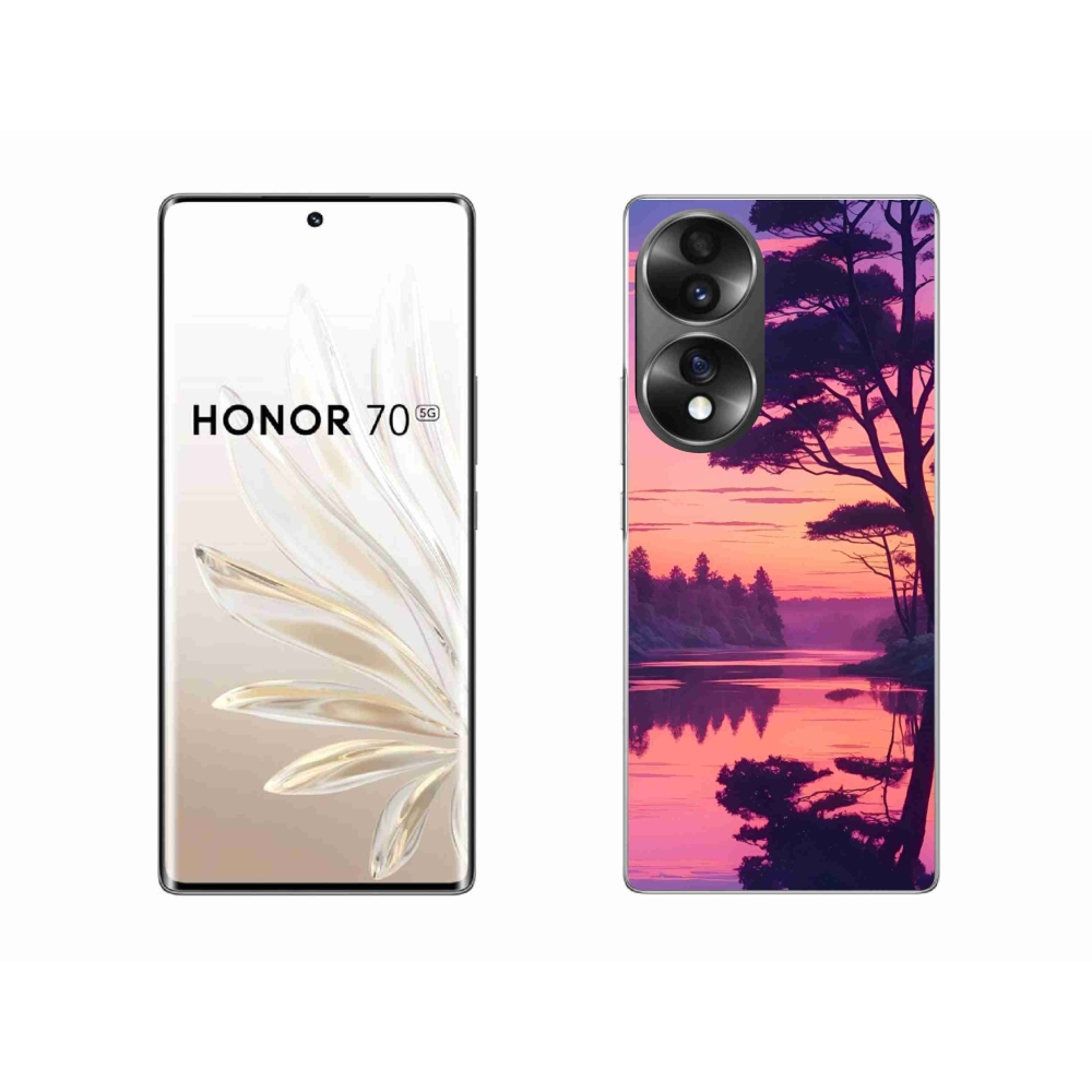 Gelový kryt mmCase na Honor 70 - západ slunce nad jezerem