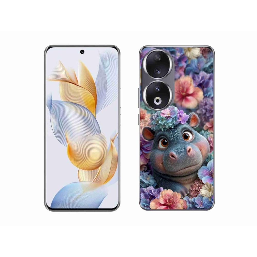 Gelový kryt mmCase na Honor 90 - hrošík v květinách