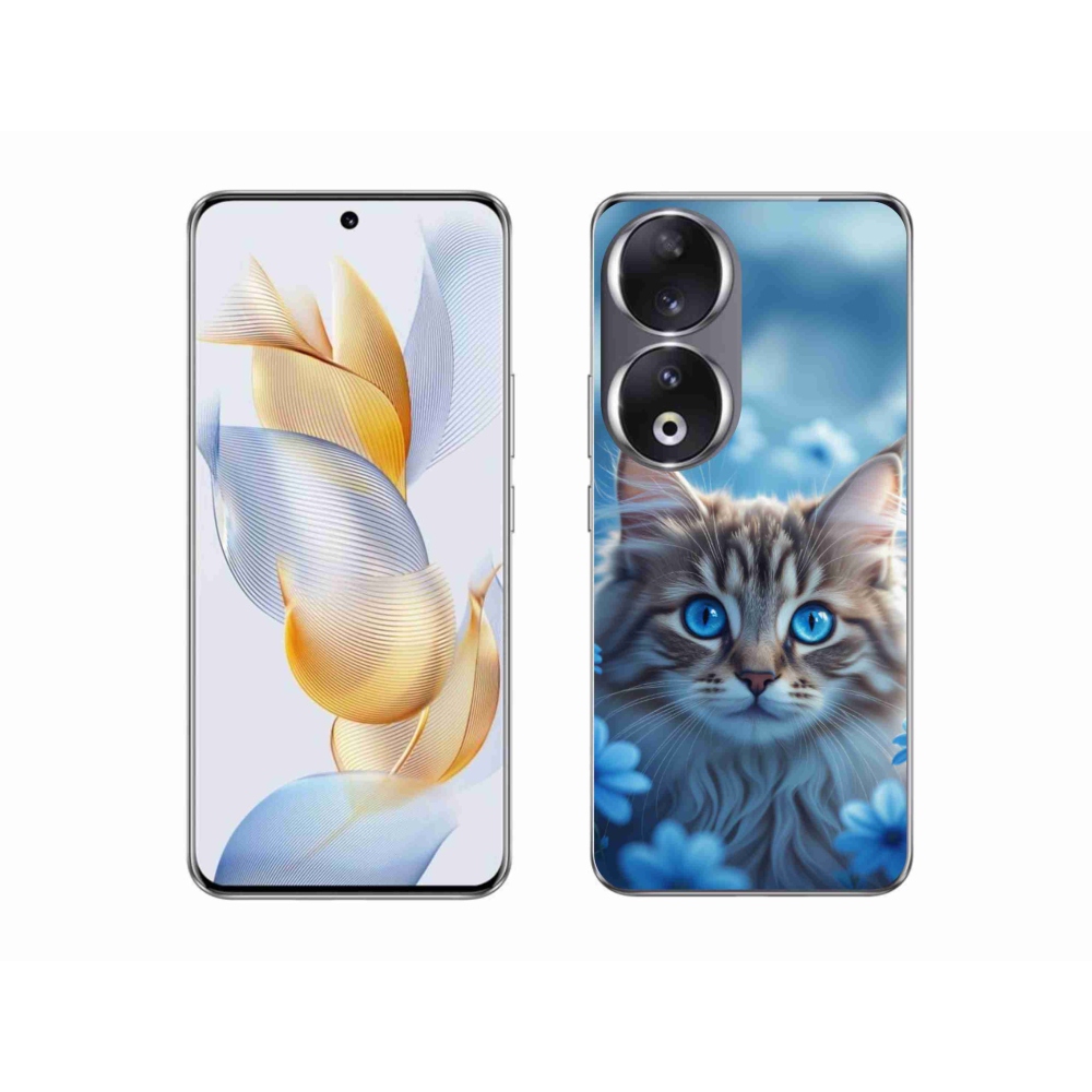 Gelový kryt mmCase na Honor 90 - koťátko v modrých květech