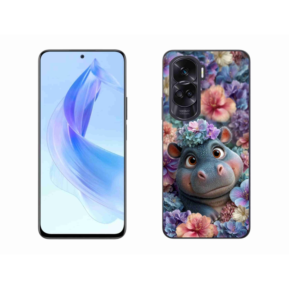 Gelový kryt mmCase na Honor 90 Lite - hrošík v květinách