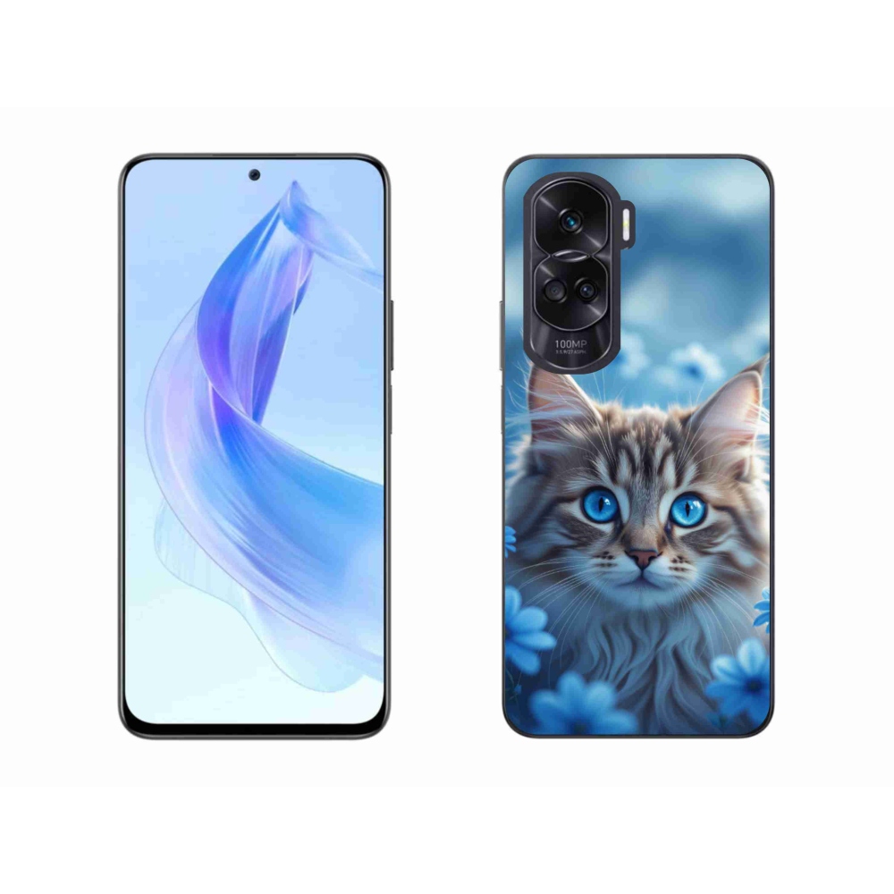 Gelový kryt mmCase na Honor 90 Lite - koťátko v modrých květech