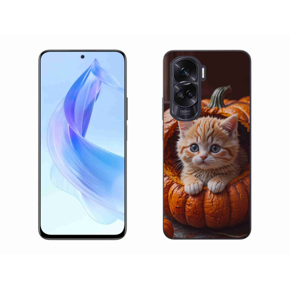 Gelový kryt mmCase na Honor 90 Lite - kotě a dýně 2