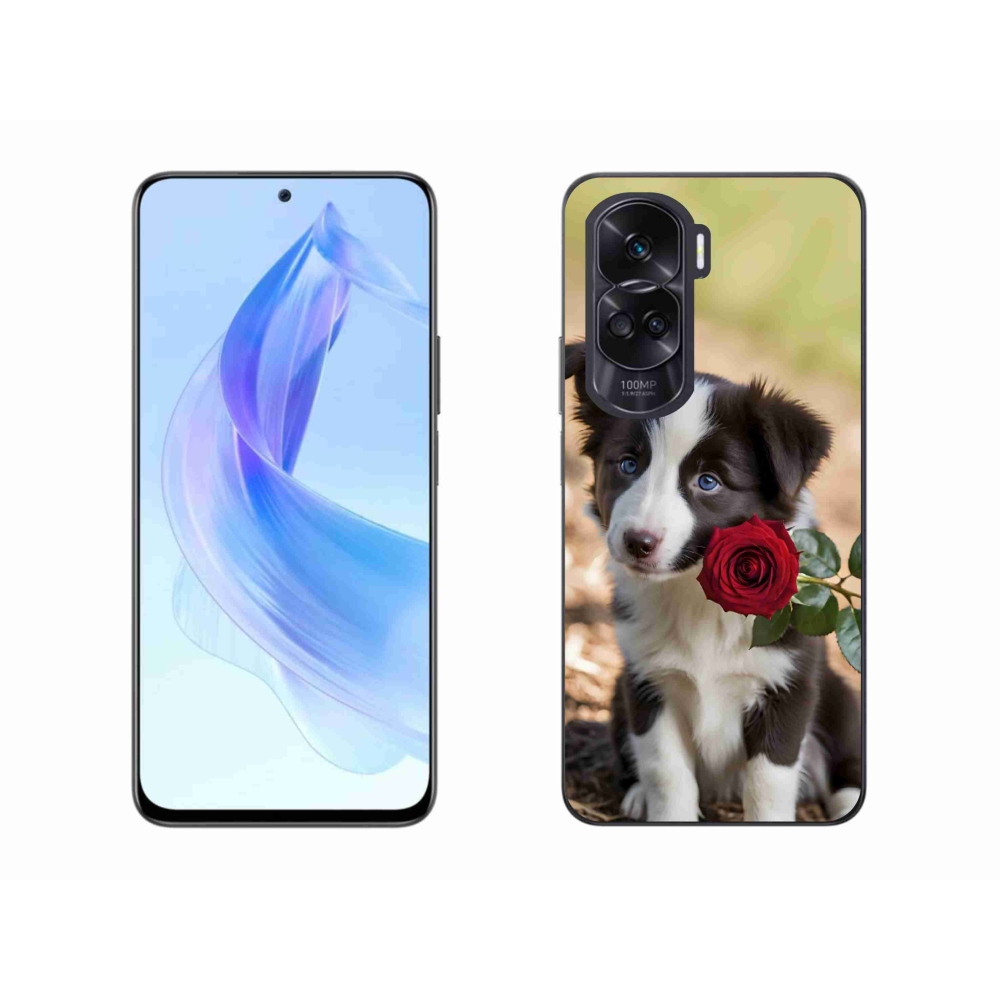 Gelový kryt mmCase na Honor 90 Lite - roztomilá border kolie s růží