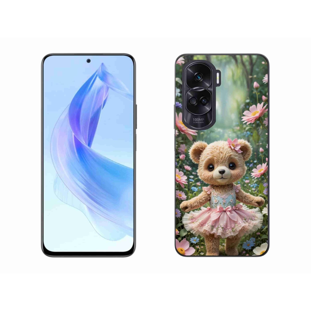 Gelový kryt mmCase na Honor 90 Lite - roztomilý medvídek v květinách