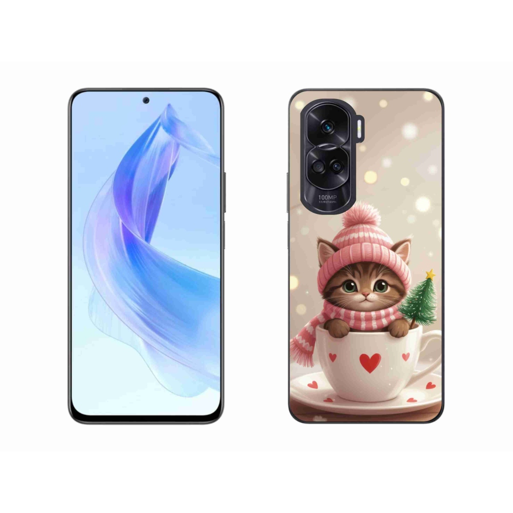 Gelový kryt mmCase na Honor 90 Lite - vánoční kotě v hrnku