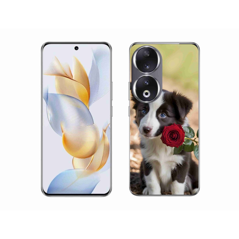 Gelový kryt mmCase na Honor 90 - roztomilá border kolie s růží