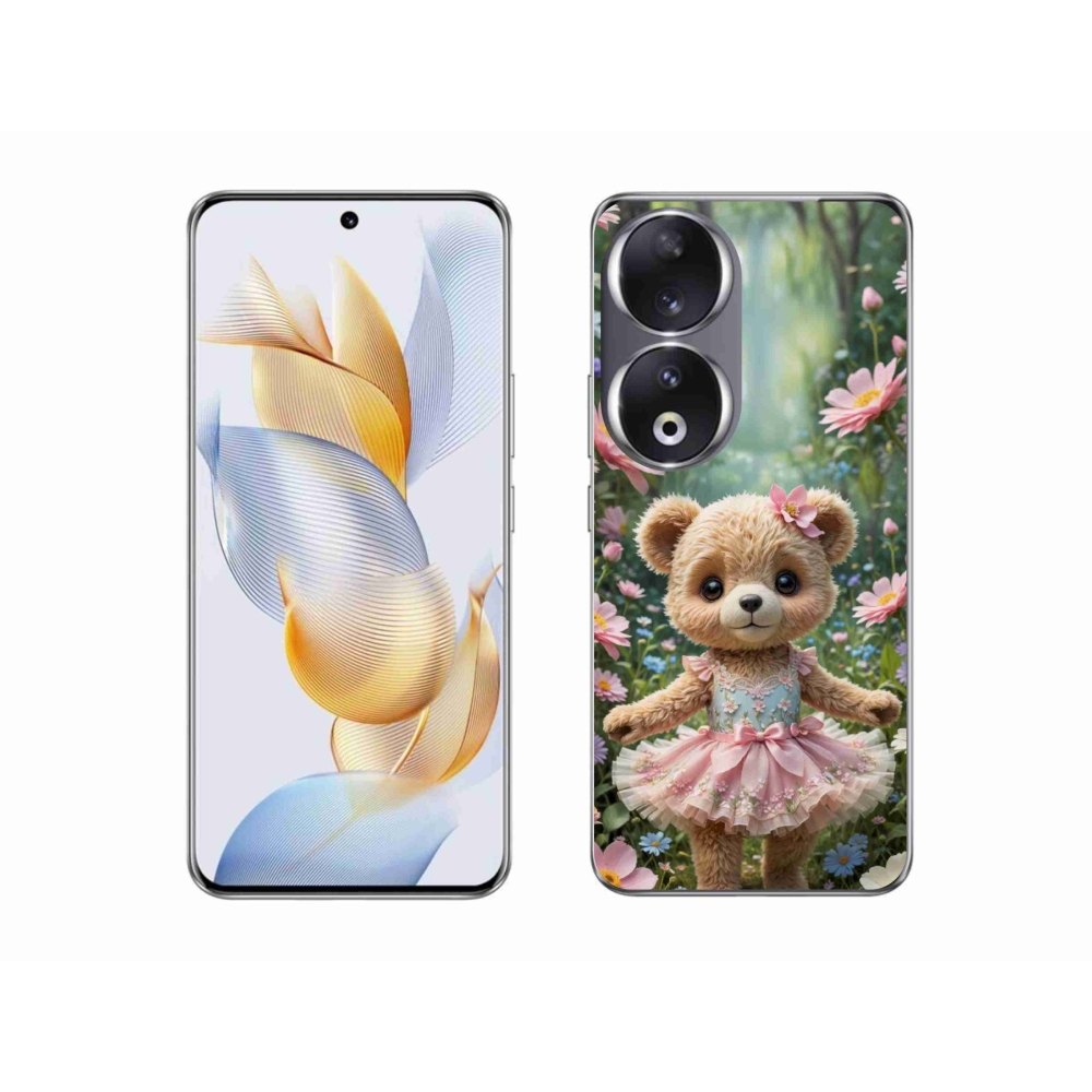 Gelový kryt mmCase na Honor 90 - roztomilý medvídek v květinách