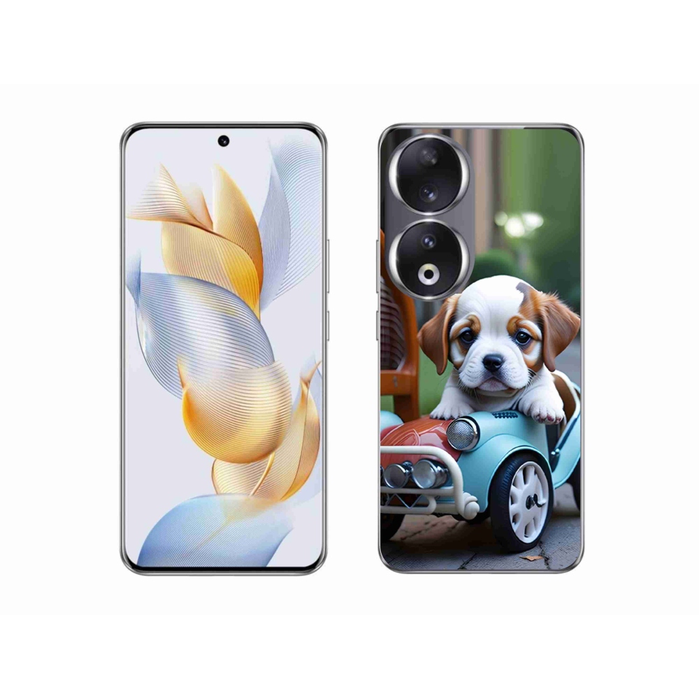 Gelový kryt mmCase na Honor 90 - štěně v retro autě