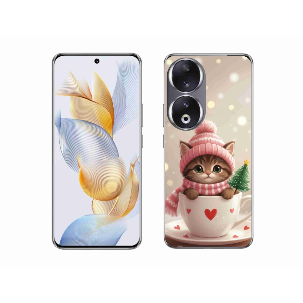 Gelový kryt mmCase na Honor 90 - vánoční kotě v hrnku