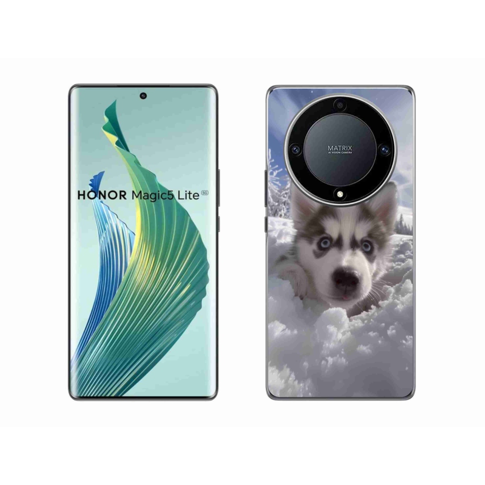 Gelový kryt mmCase na Honor Magic 5 Lite 5G - husky ve sněhu
