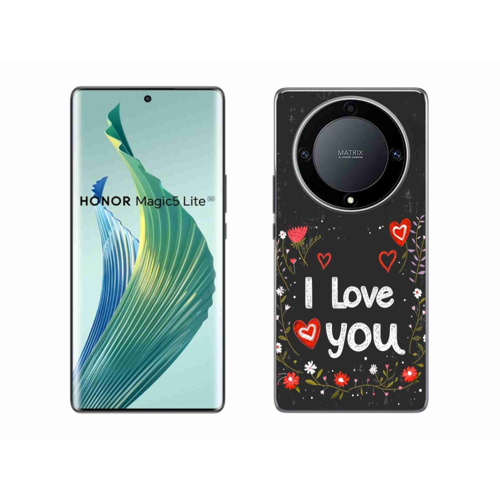 Gelový kryt mmCase na Honor Magic 5 Lite 5G - I love you černé pozadí