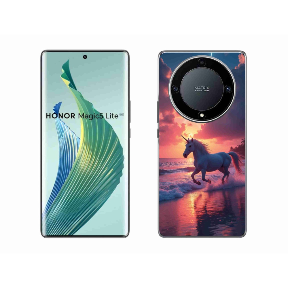 Gelový kryt mmCase na Honor Magic 5 Lite 5G - jednorožec na pláži