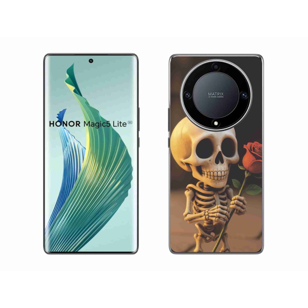 Gelový kryt mmCase na Honor Magic 5 Lite 5G - kostlivec s růží