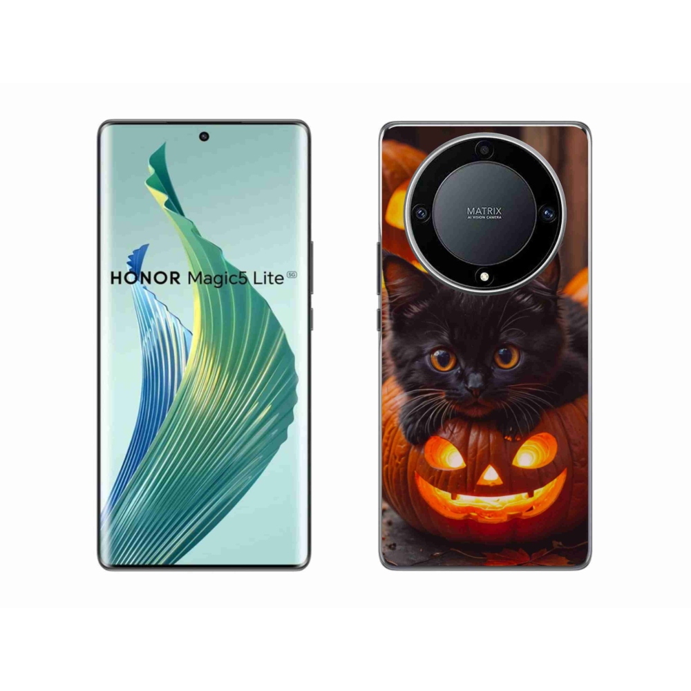 Gelový kryt mmCase na Honor Magic 5 Lite 5G - kotě a dýně
