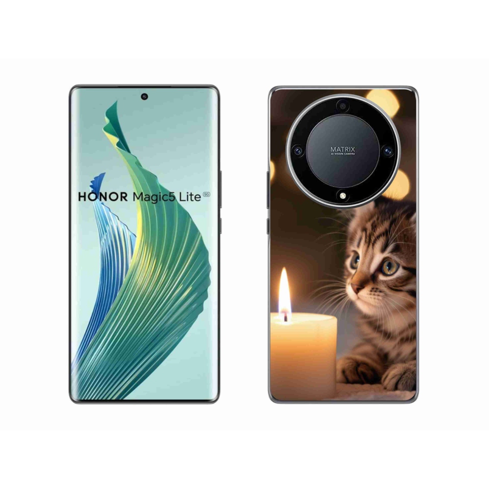 Gelový kryt mmCase na Honor Magic 5 Lite 5G - kotě a svíčka