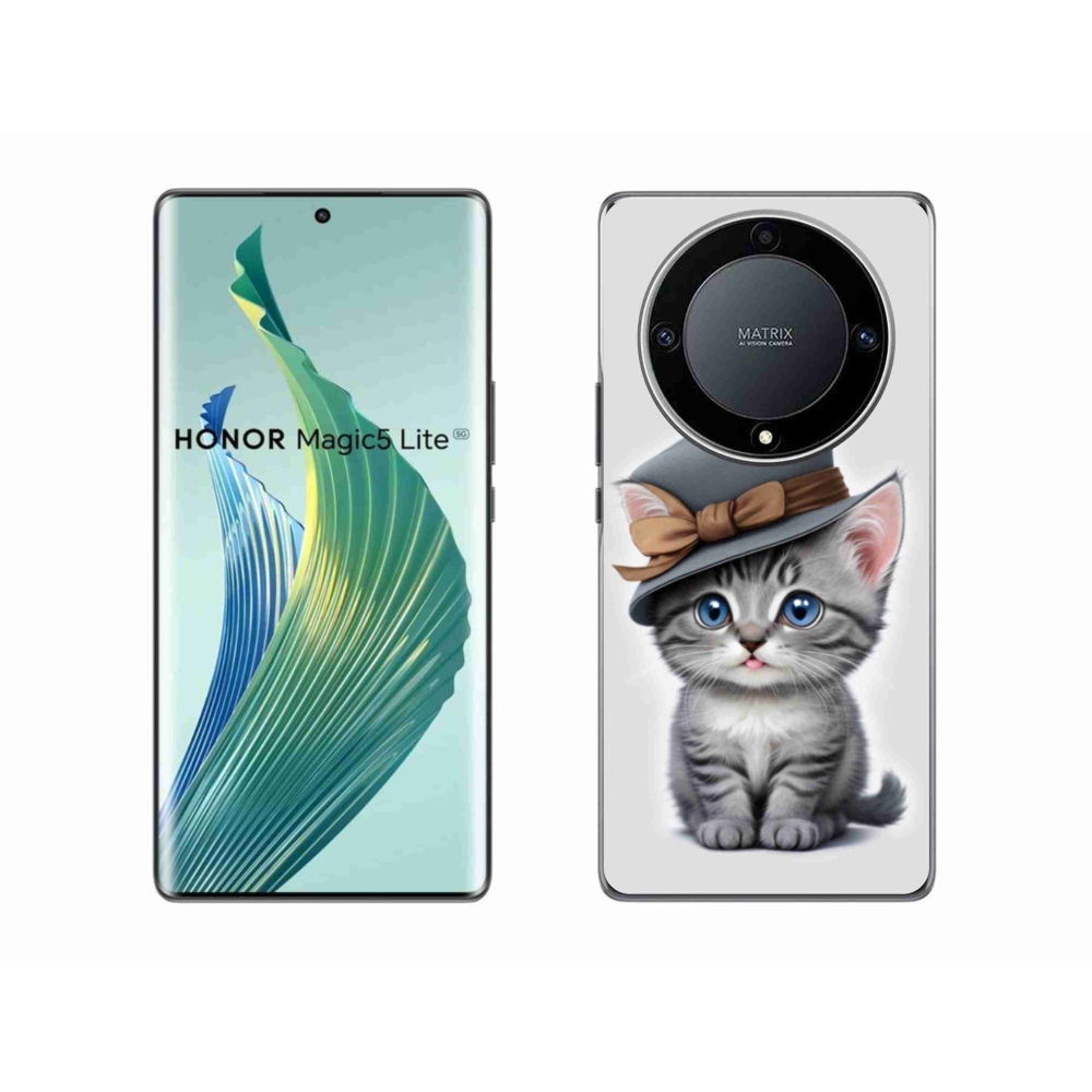 Gelový kryt mmCase na Honor Magic 5 Lite 5G - kotě s kloboukem