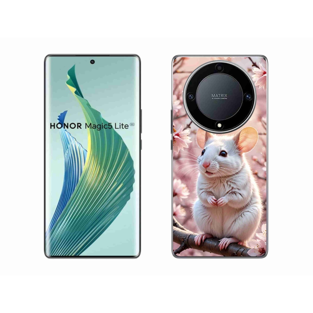 Gelový kryt mmCase na Honor Magic 5 Lite - bílá myš na větvi