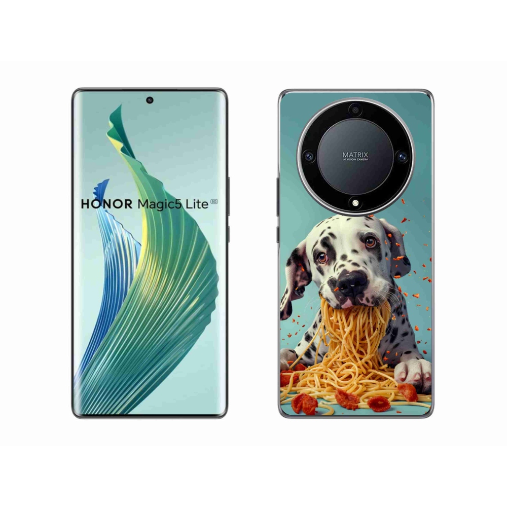 Gelový kryt mmCase na Honor Magic 5 Lite - dalmatin a špagety