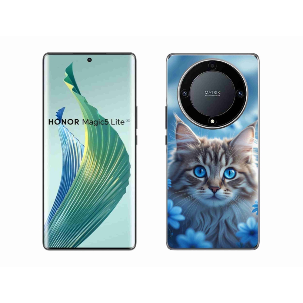Gelový kryt mmCase na Honor Magic 5 Lite - koťátko v modrých květech