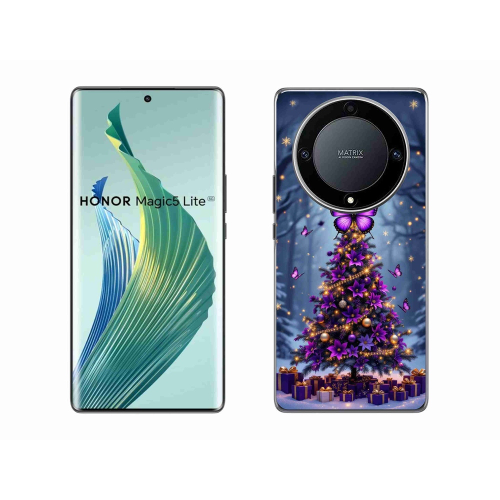 Gelový kryt mmCase na Honor Magic 5 Lite - motýlí vánoční stromek