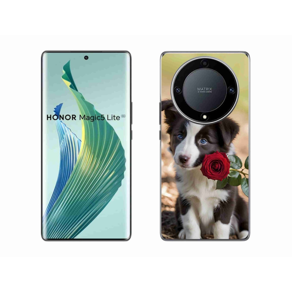 Gelový kryt mmCase na Honor Magic 5 Lite - roztomilá border kolie s růží