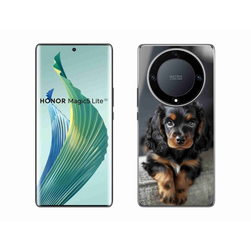 Gelový kryt mmCase na Honor Magic 5 Lite - roztomilý dlouhosrstý jezevčík