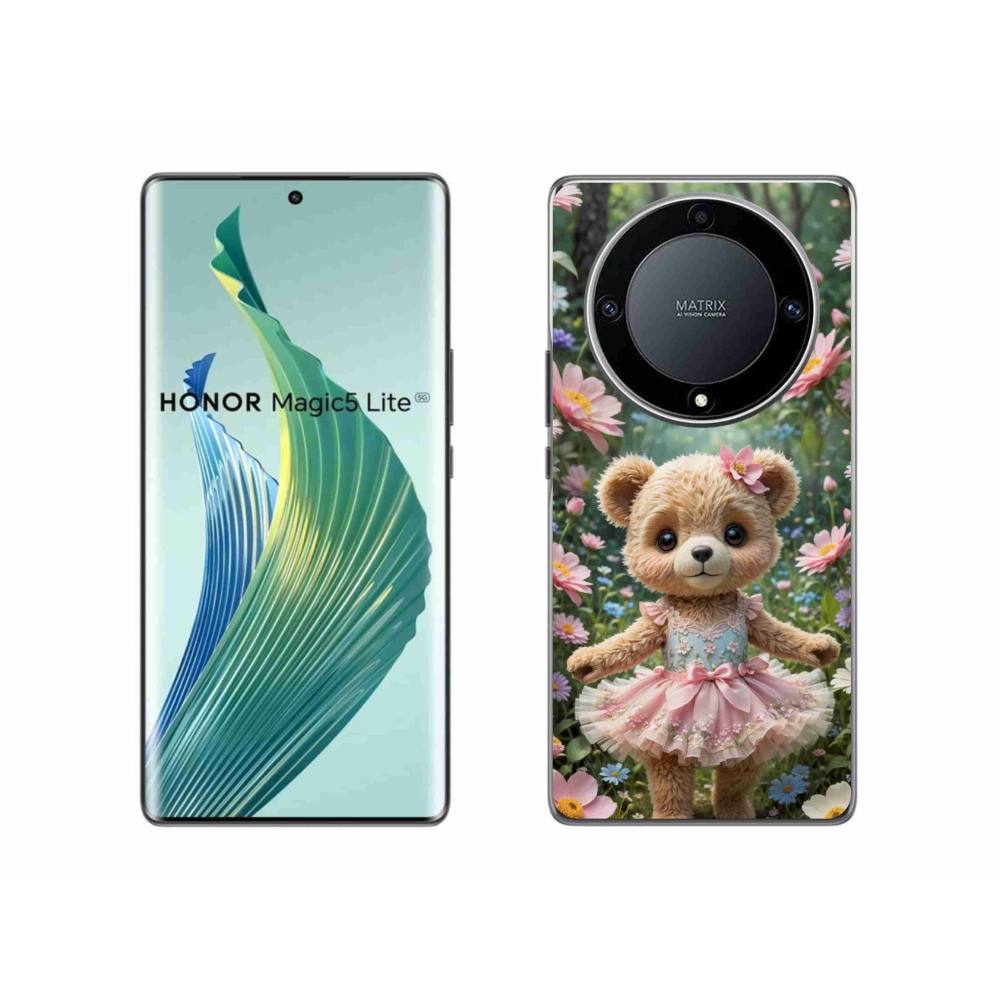 Gelový kryt mmCase na Honor Magic 5 Lite - roztomilý medvídek v květinách