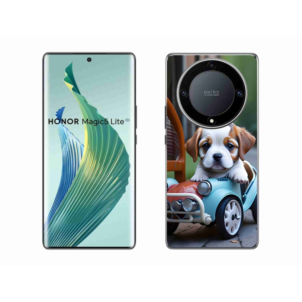 Gelový kryt mmCase na Honor Magic 5 Lite - štěně v retro autě
