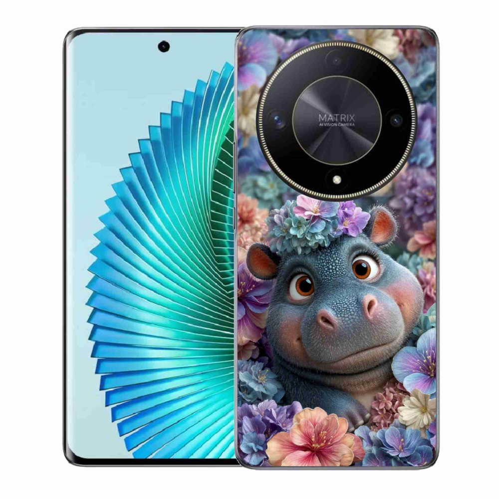 Gelový kryt mmCase na Honor Magic 6 Lite 5G - hrošík v květinách