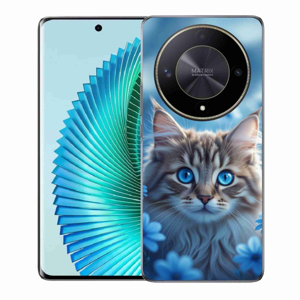 Gelový kryt mmCase na Honor Magic 6 Lite 5G - koťátko v modrých květech
