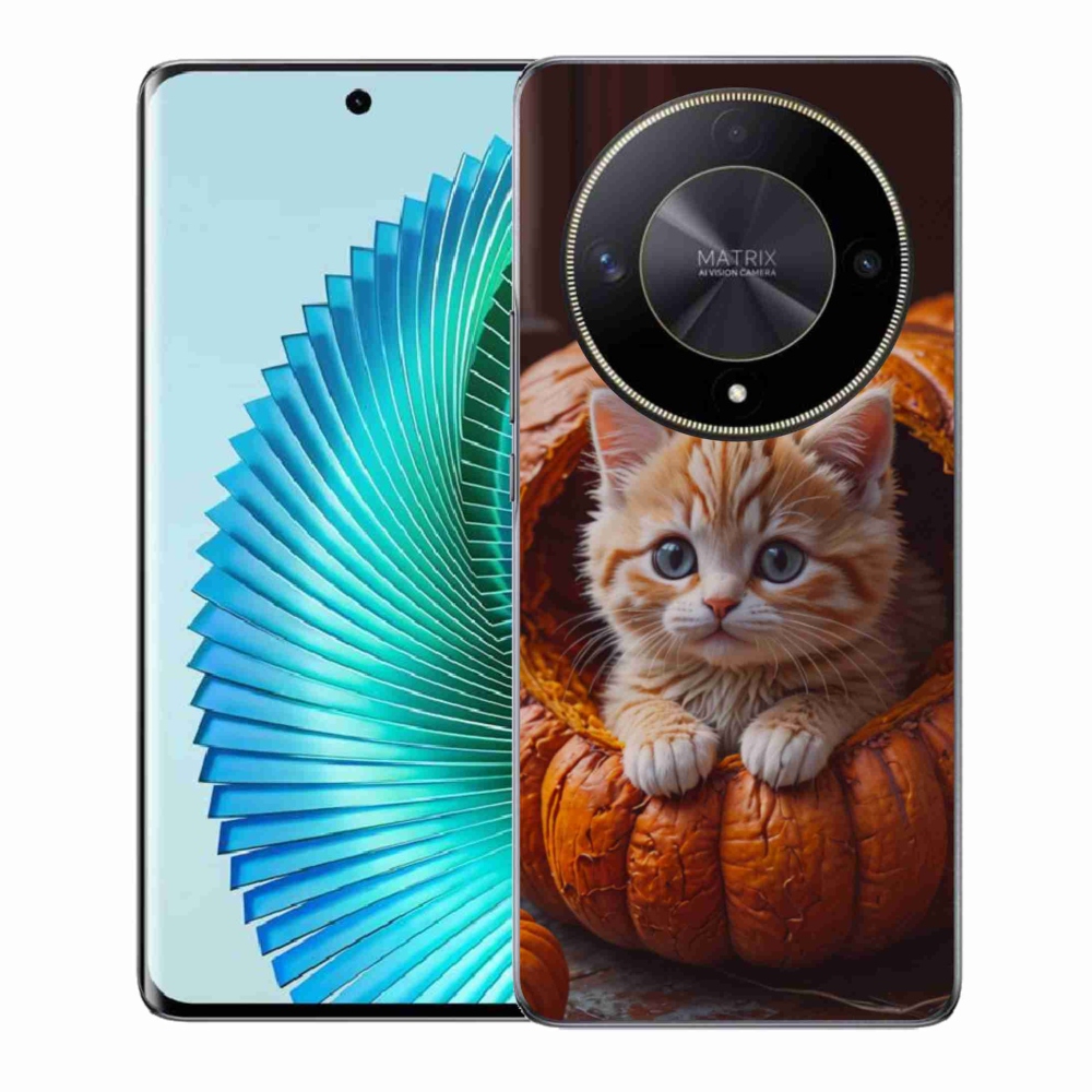 Gelový kryt mmCase na Honor Magic 6 Lite 5G - kotě a dýně 2